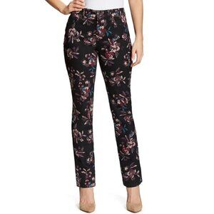 Bandolino Amy Modern Straight Leg Tummy Slimming Stretch Jeans Black Floral 6